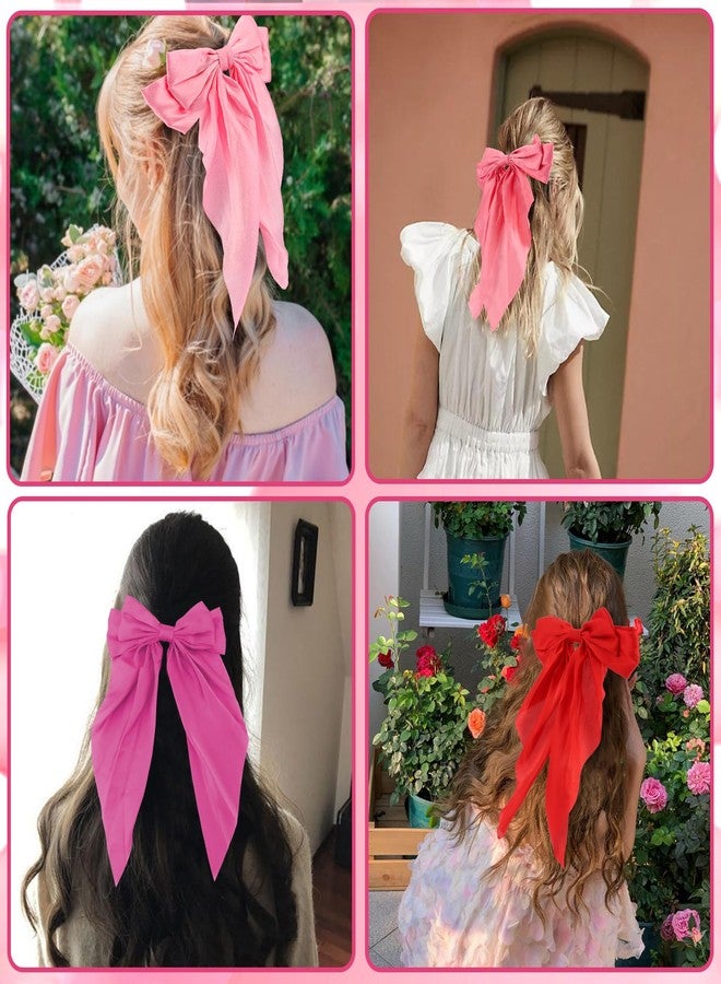 KICOSY 4 Pack Large Satin Bow Hair Clips - Vibrant Red, Pink, Light Pink & Hot Pink, Stylish Hair Accessories for Galentine, Valentine's Day & Daily Looks - Image 5